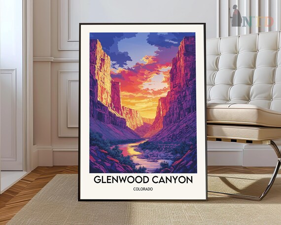 Glenwood Canyon Colorado Sunset Between Red Cliffs Vintage Poster