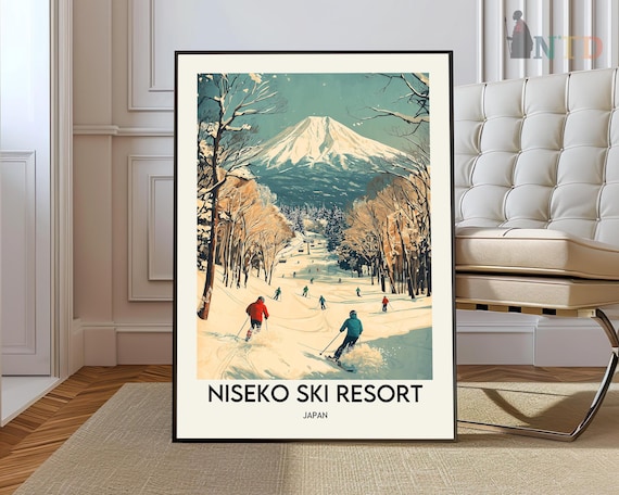 Niseko Ski Resort Japan Snowy Slopes Retro Vintage Travel Poster