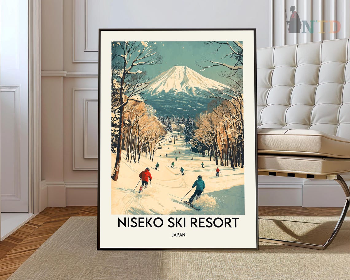 Niseko Ski Resort Japan Snowy Slopes Retro Vintage Travel Poster