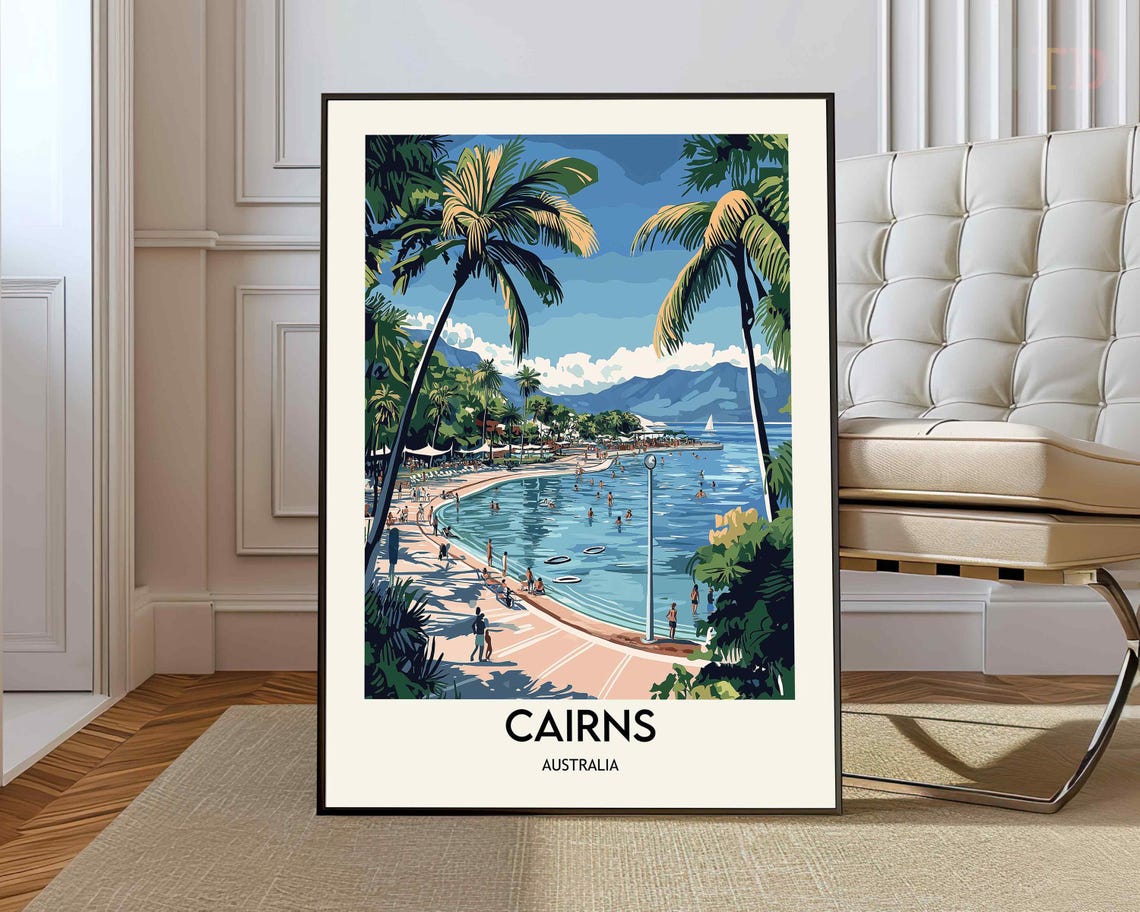 Cairns Australia Palm Beach Lagoon Vintage Style Travel Poster