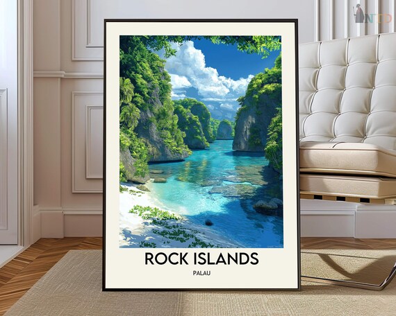 Rock Islands Palau Travel Poster Tropical Turquoise Lagoon Island Paradise