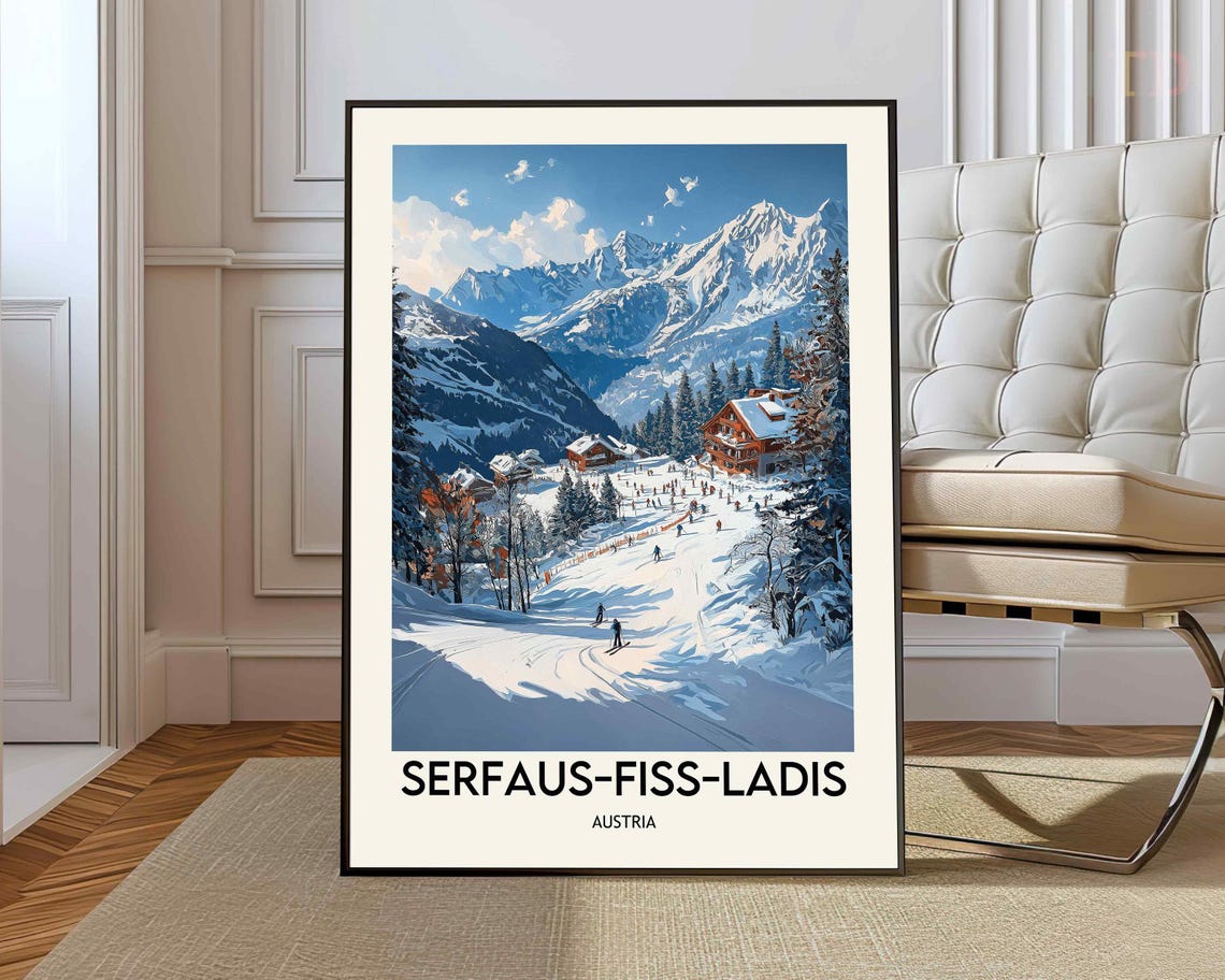 Serfaus Fiss Ladis Austria Ski Resort Snowy Alps Travel Poster