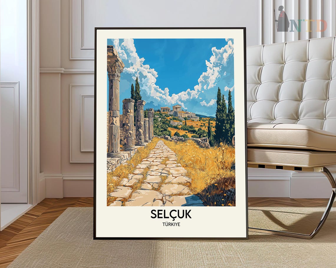 Selcuk Turkiye Ancient Stone Ruins Travel Poster Illustration