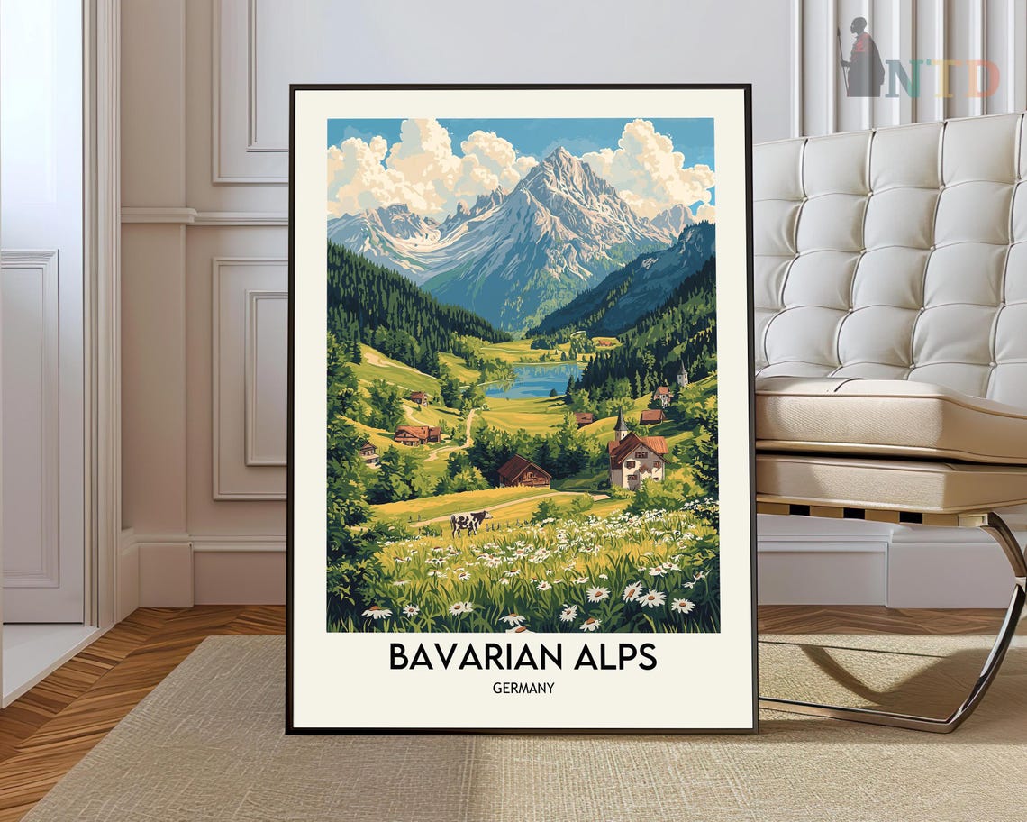 Bavarian Alps Summer Valley Wildflowers Chalet Travel Poster