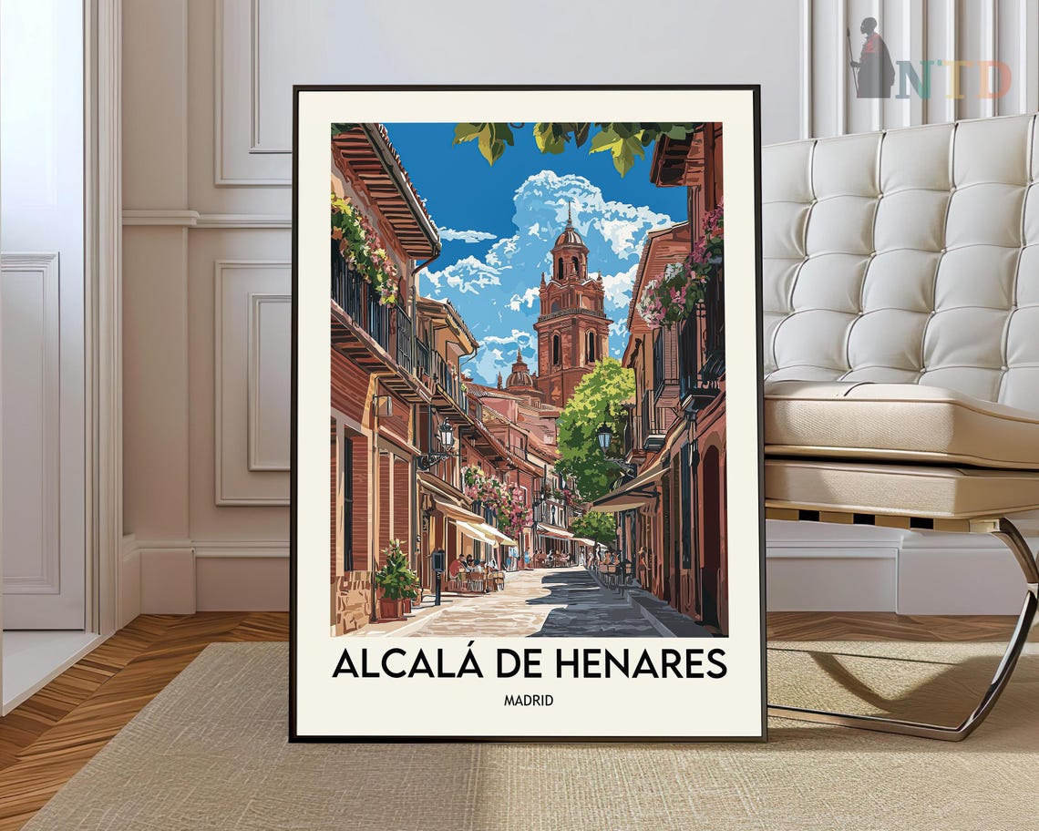 Alcalá de Henares Madrid Old Town Street Scene Travel Poster