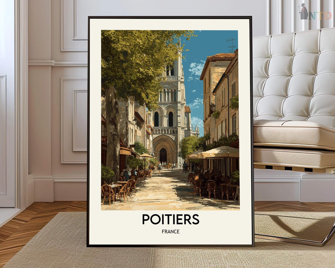 Poitiers Travel Poster, City Map Art Print