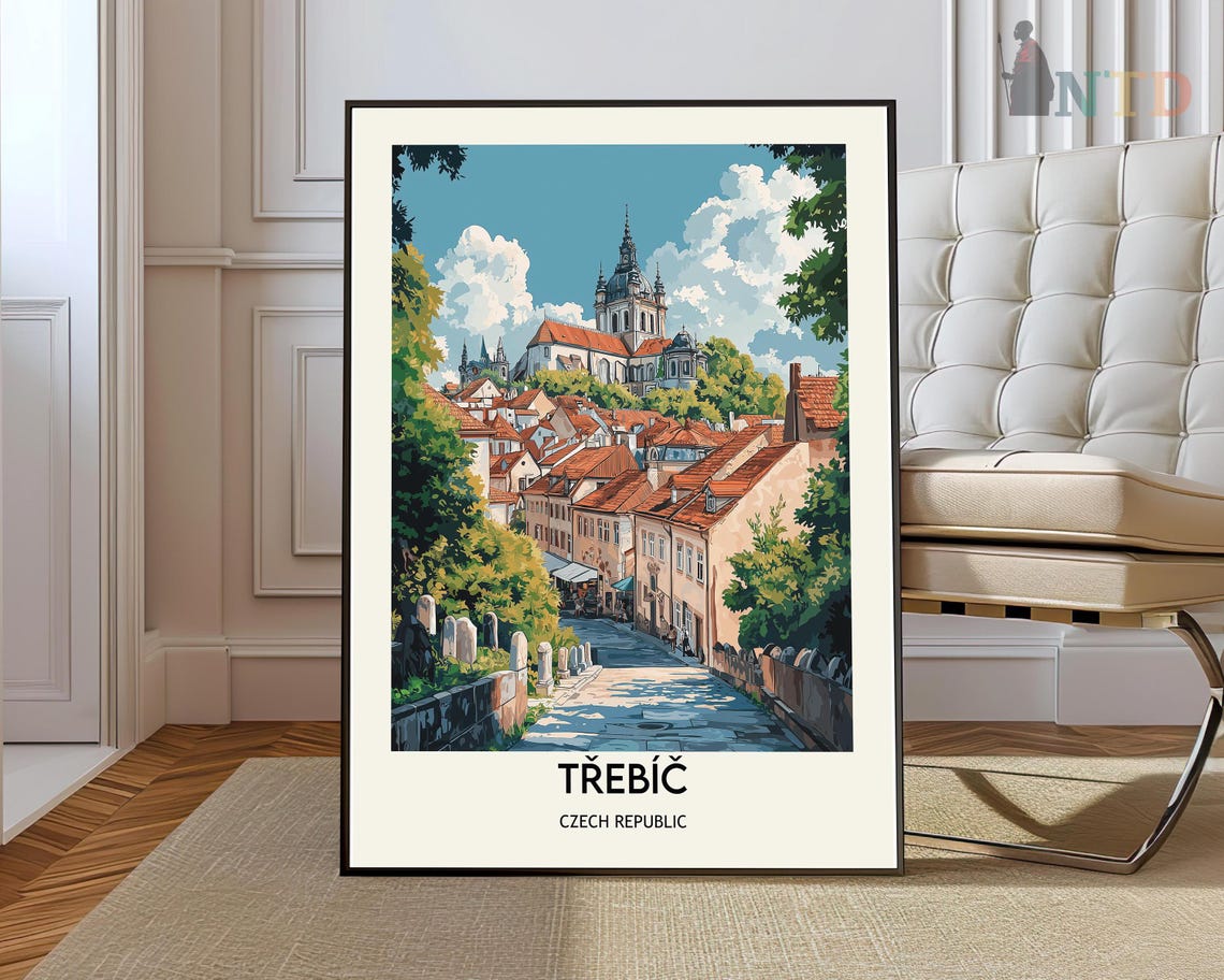 Třebíč Czech Republic Basilica Rooftops Old Town Retro Poster