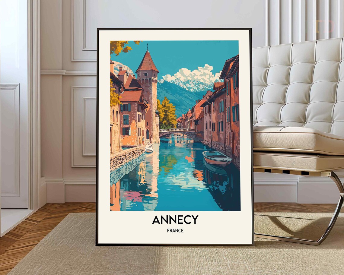 Annecy France Vintage Travel Poster Canal Old Town Alps View