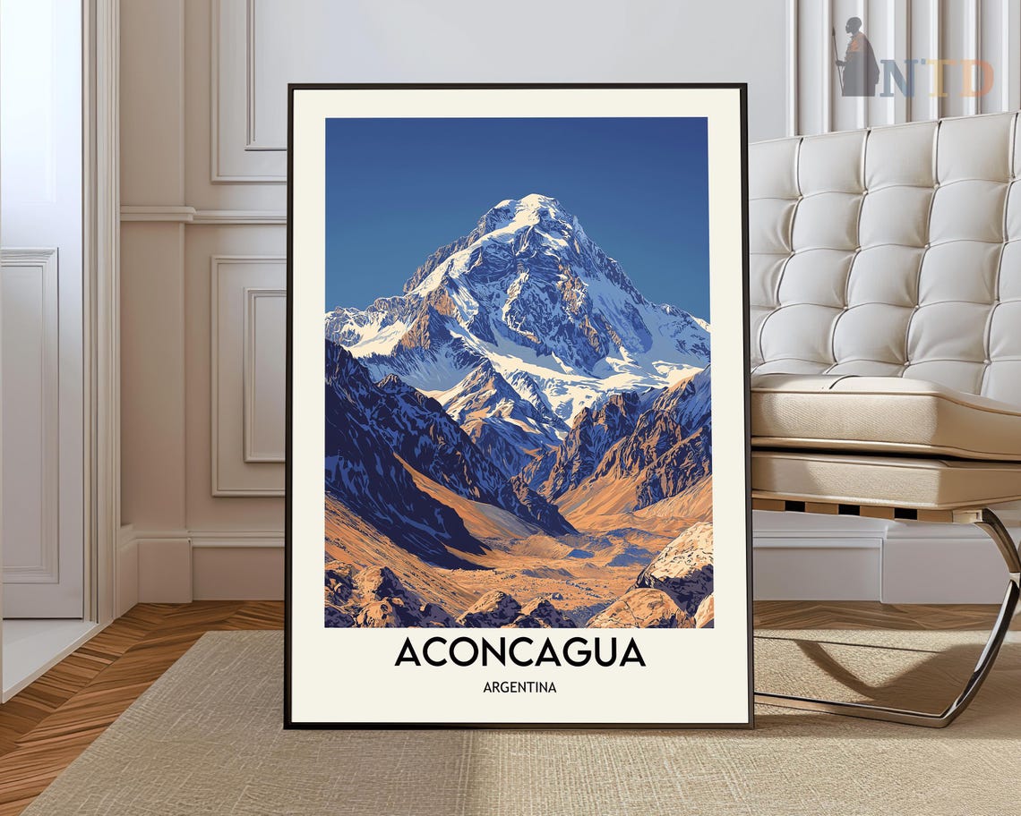 Aconcagua Argentina Snow Capped Andes Peak Mountain Travel Poster
