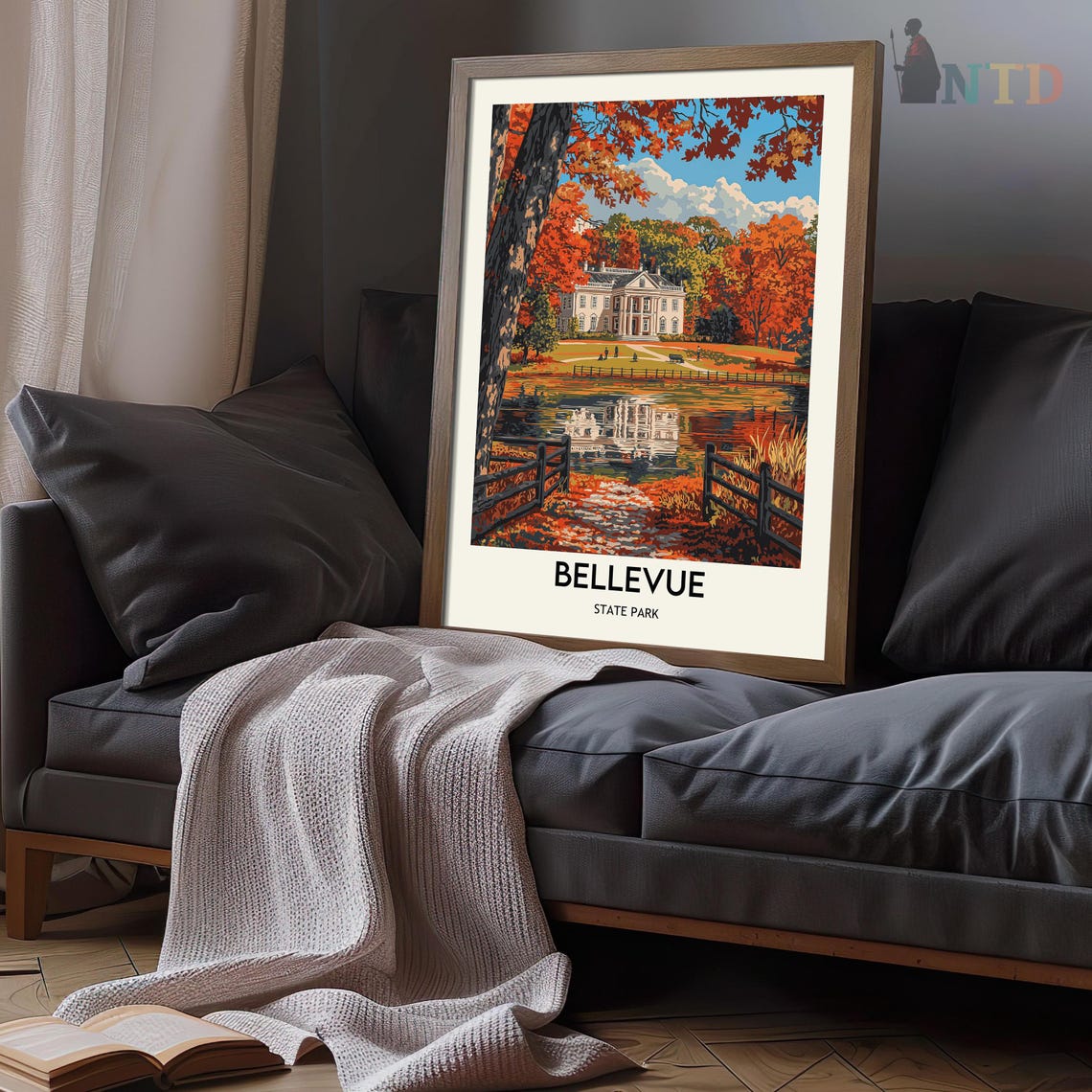 Bellevue State Park Mansion Pond Reflection Fall Foliage Travel Poster - Image 3