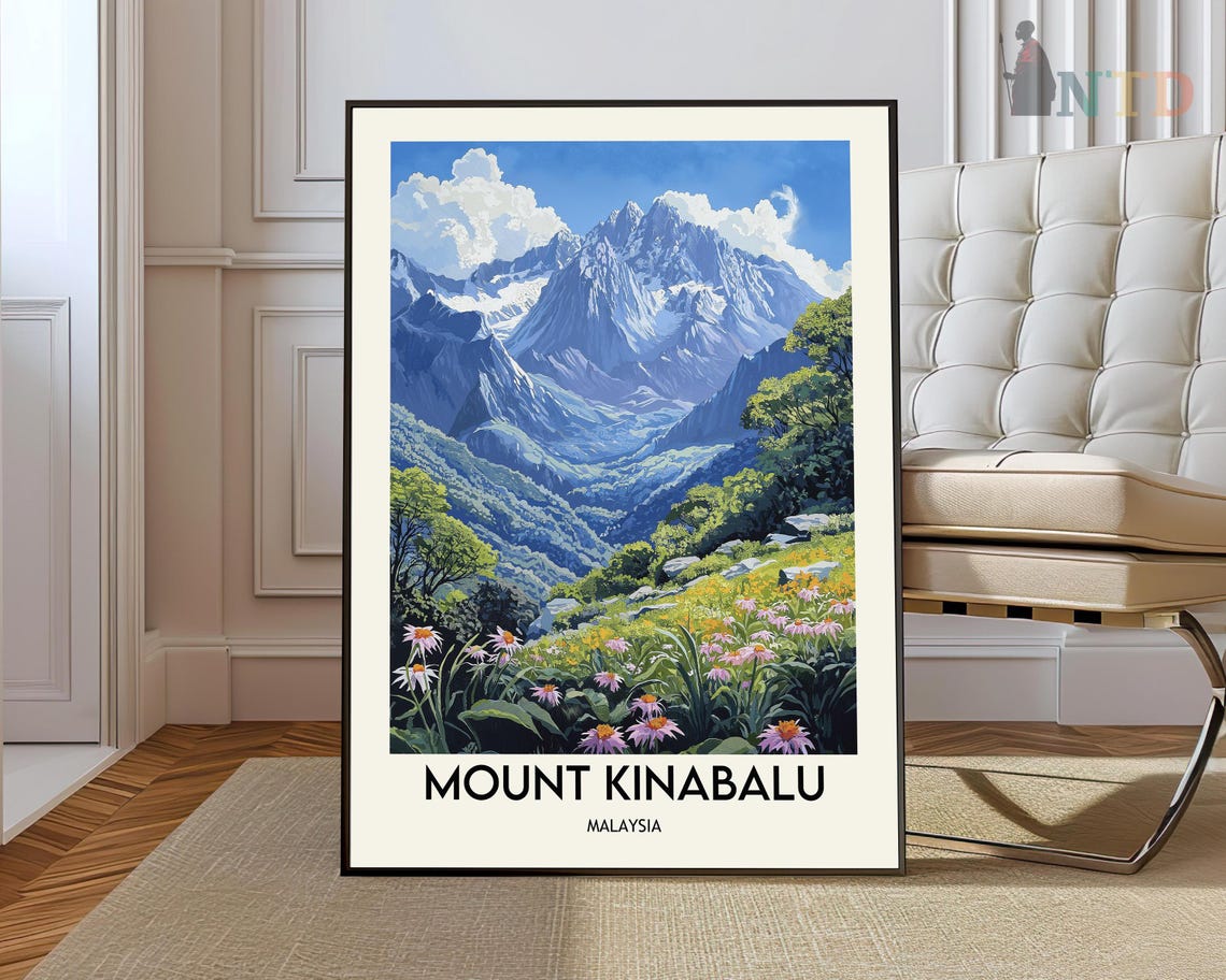 Mount Kinabalu Malaysia Granite Peaks Wildflowers Travel Poster