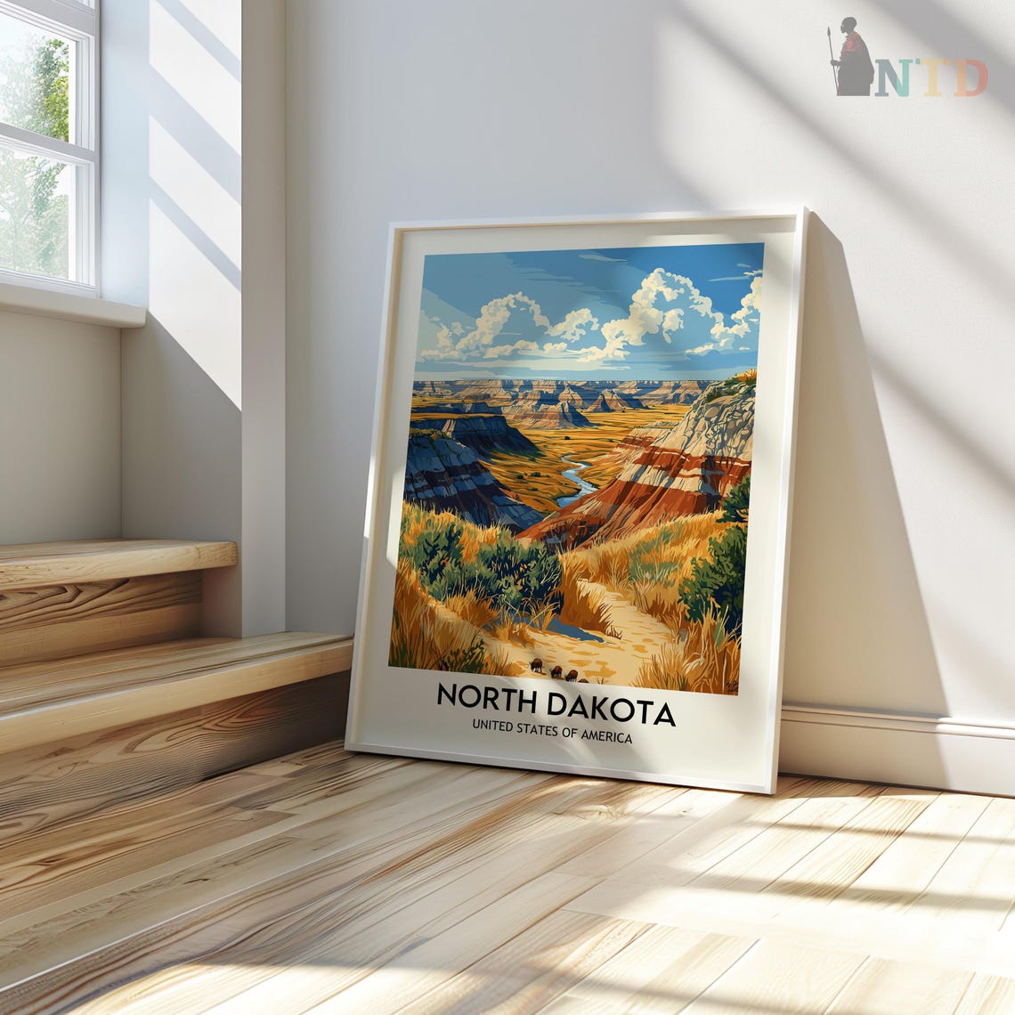 North Dakota Badlands Bison Grazing Trail Scenic Travel Poster - Image 3