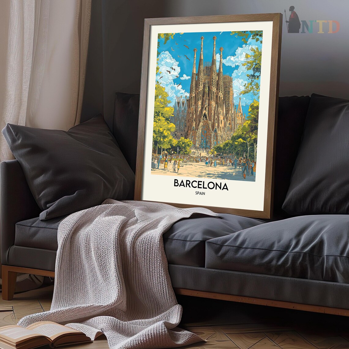 Barcelona Skyline Travel Poster, Spain City View - Image 3