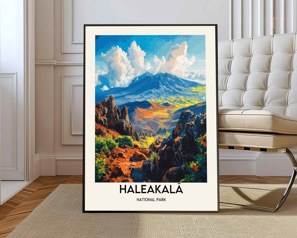 Haleakala National Park Hawaii Volcano Crater Travel Poster Scene
