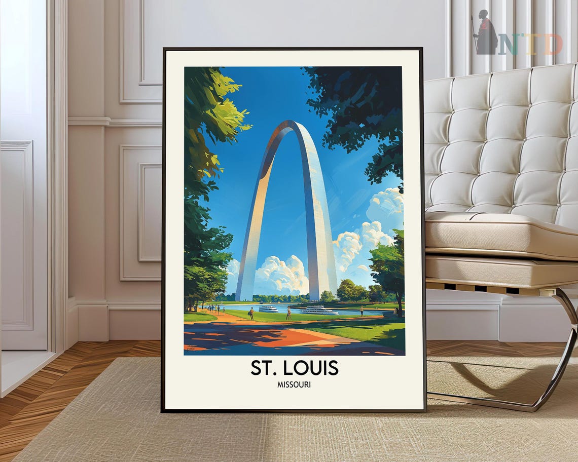 St. Louis Missouri Gateway Arch Sunny Park Vintage Travel Poster