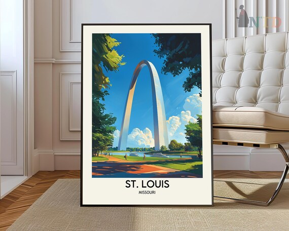 St. Louis Missouri Gateway Arch Sunny Park Vintage Travel Poster