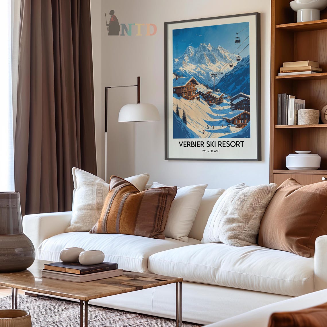 Verbier Ski Resort Gondolas Over Snow Chalets Scene Travel Poster - Image 2