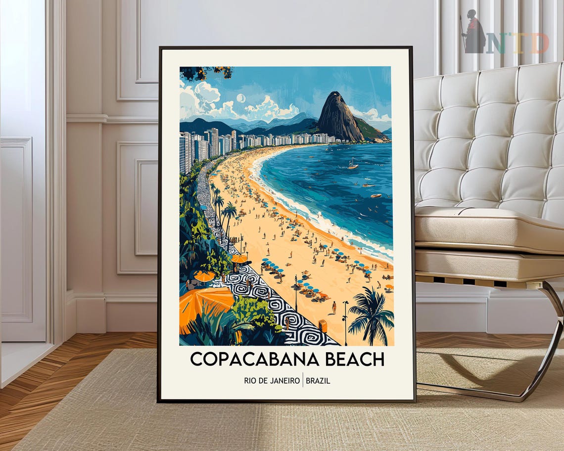 Copacabana Beach Rio de Janeiro Brazil Sand Sugarloaf Travel Poster