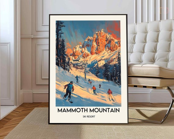 Mammoth Mountain Ski Resort Poster Travel Skiing Print Vintage Lakes