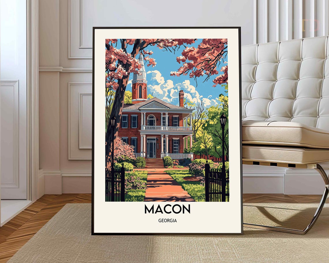 Macon Georgia Historic Mansion in Spring Bloom Travel Poster