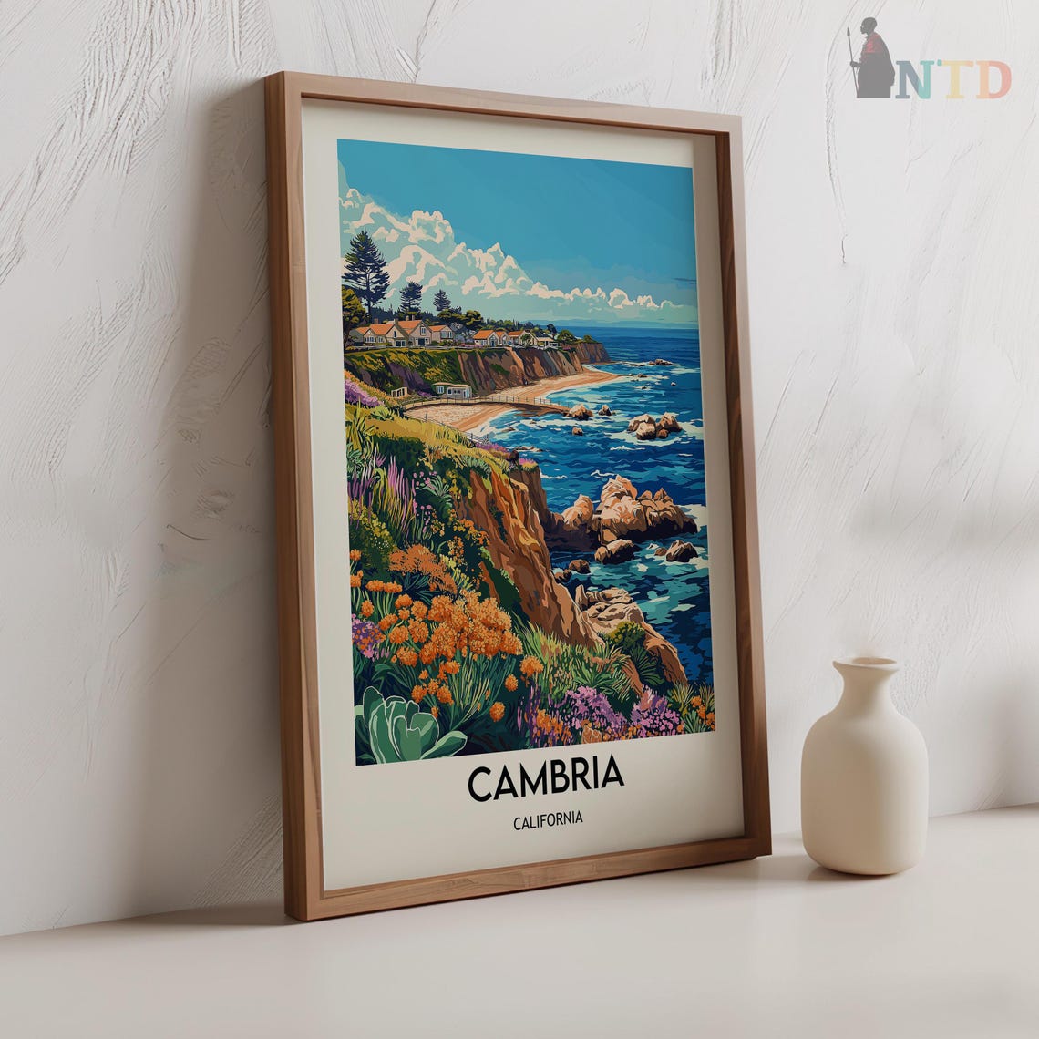 Cambria California Coastal Cliffs Wildflowers Ocean Travel Poster - Image 2