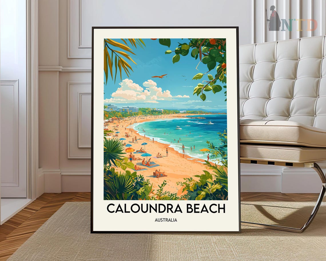 Caloundra Beach Australia Sunshine Coast Surf Sand Travel Poster