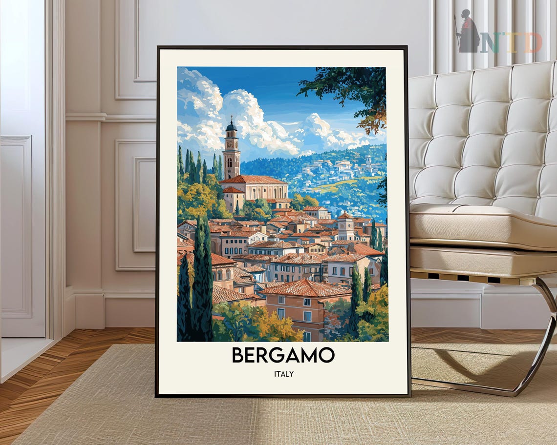 Bergamo Italy Old Town Hillside Church Travel City Art Poster