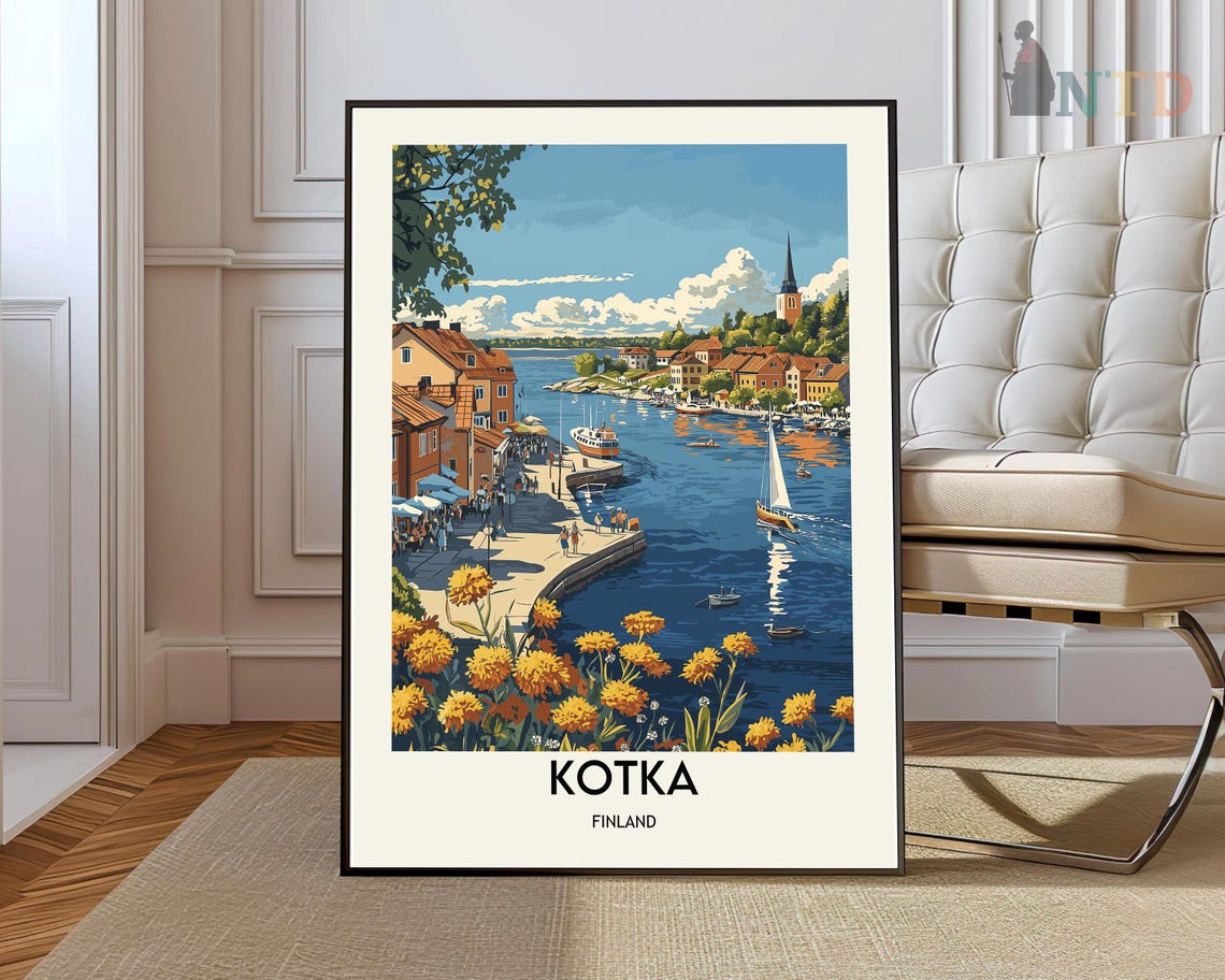 Kotka Finland Harbor Waterfront Summer Boating Travel Poster