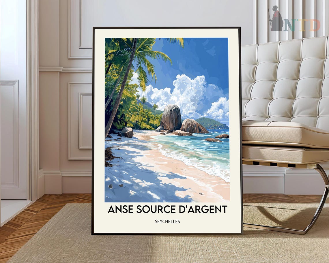 Anse Source dArgent Seychelles Granite Boulders Beach Travel Poster