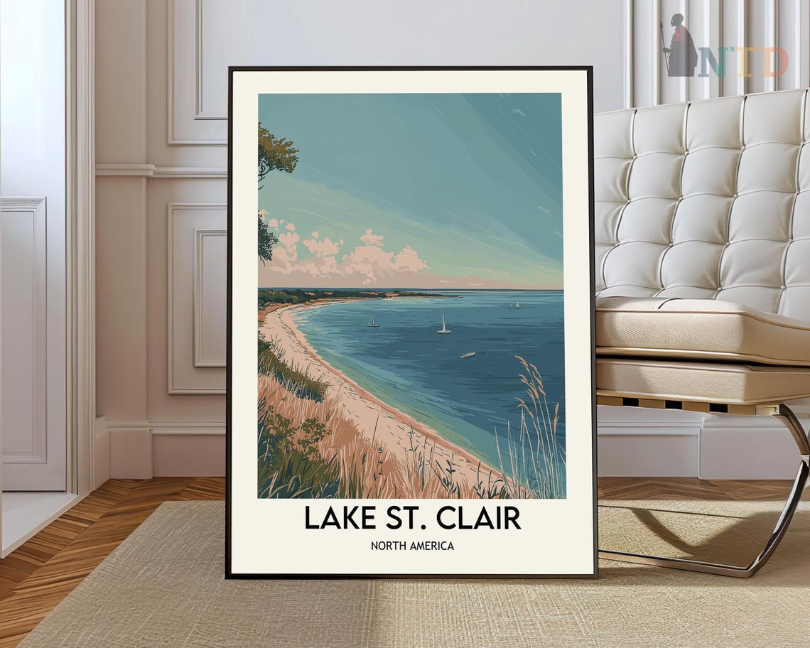 Lake St Clair Shoreline Poster Sailboats Sandy Beach North America