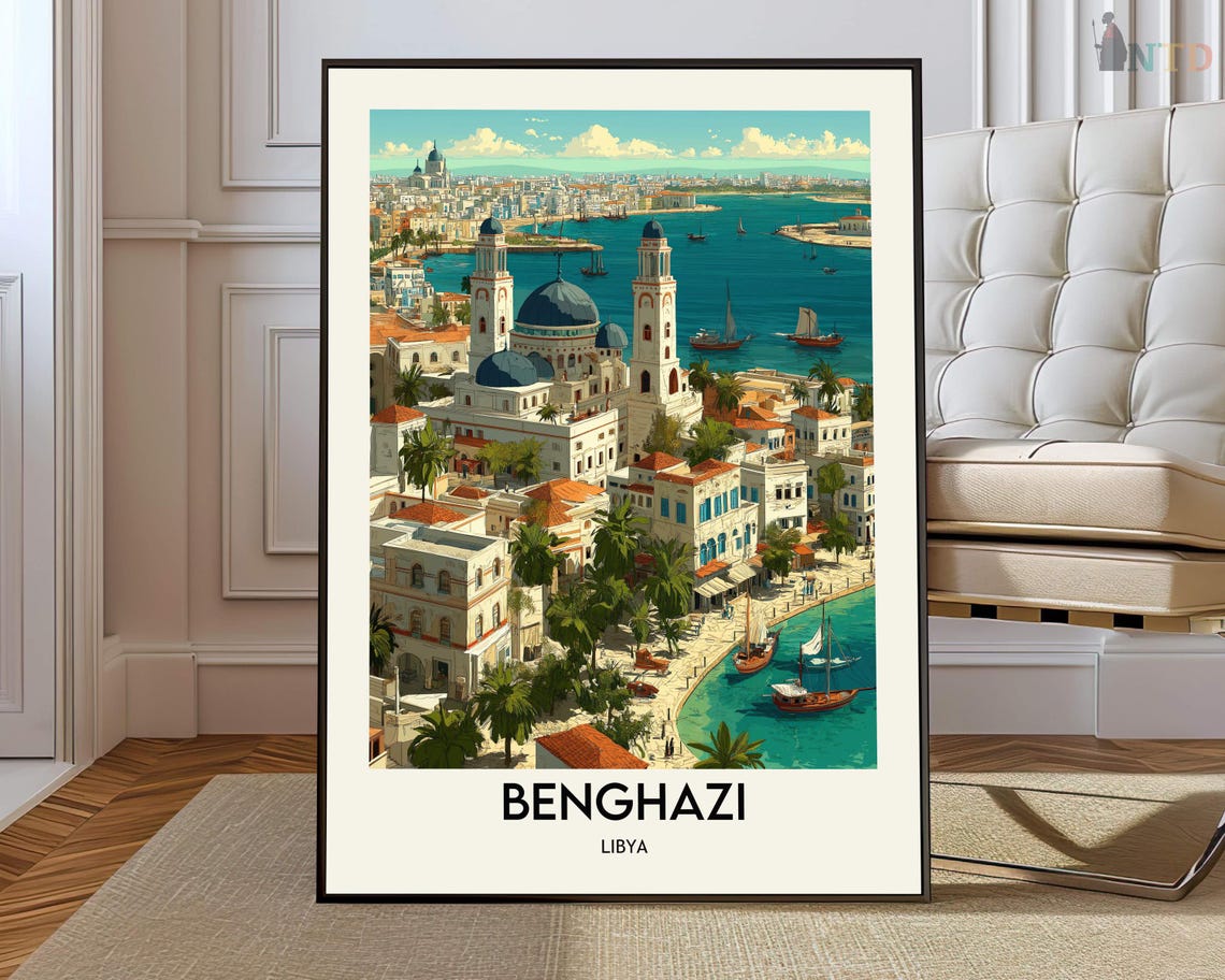 Benghazi Libya Harbor Waterfront Historic City Travel Poster