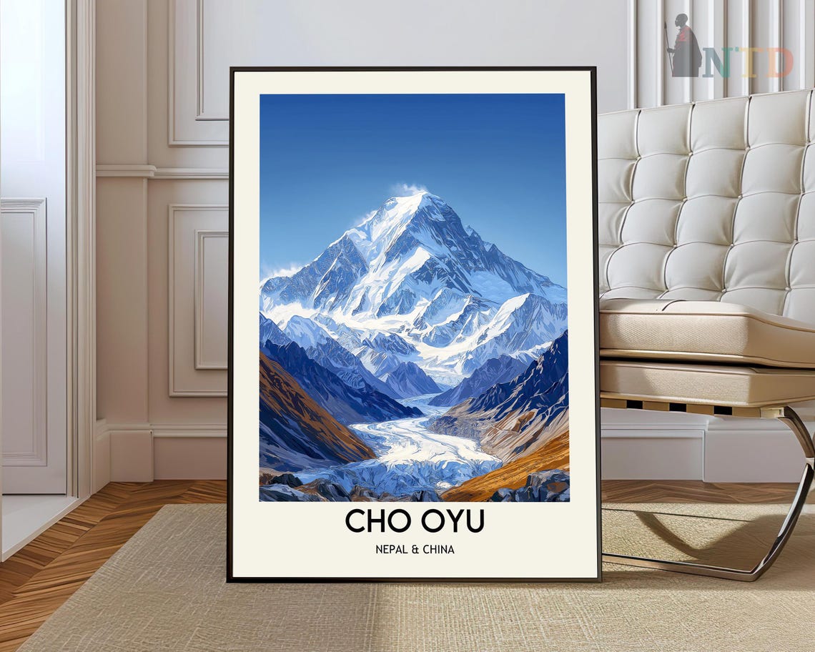 Snowy Cho Oyu Nepal China Himalayan Glacier Peak Travel Poster