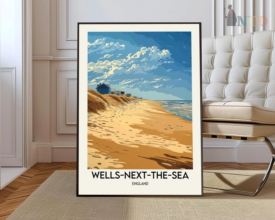 Wells-next-the-Sea England Beach Huts Dunes Coastal Travel Poster