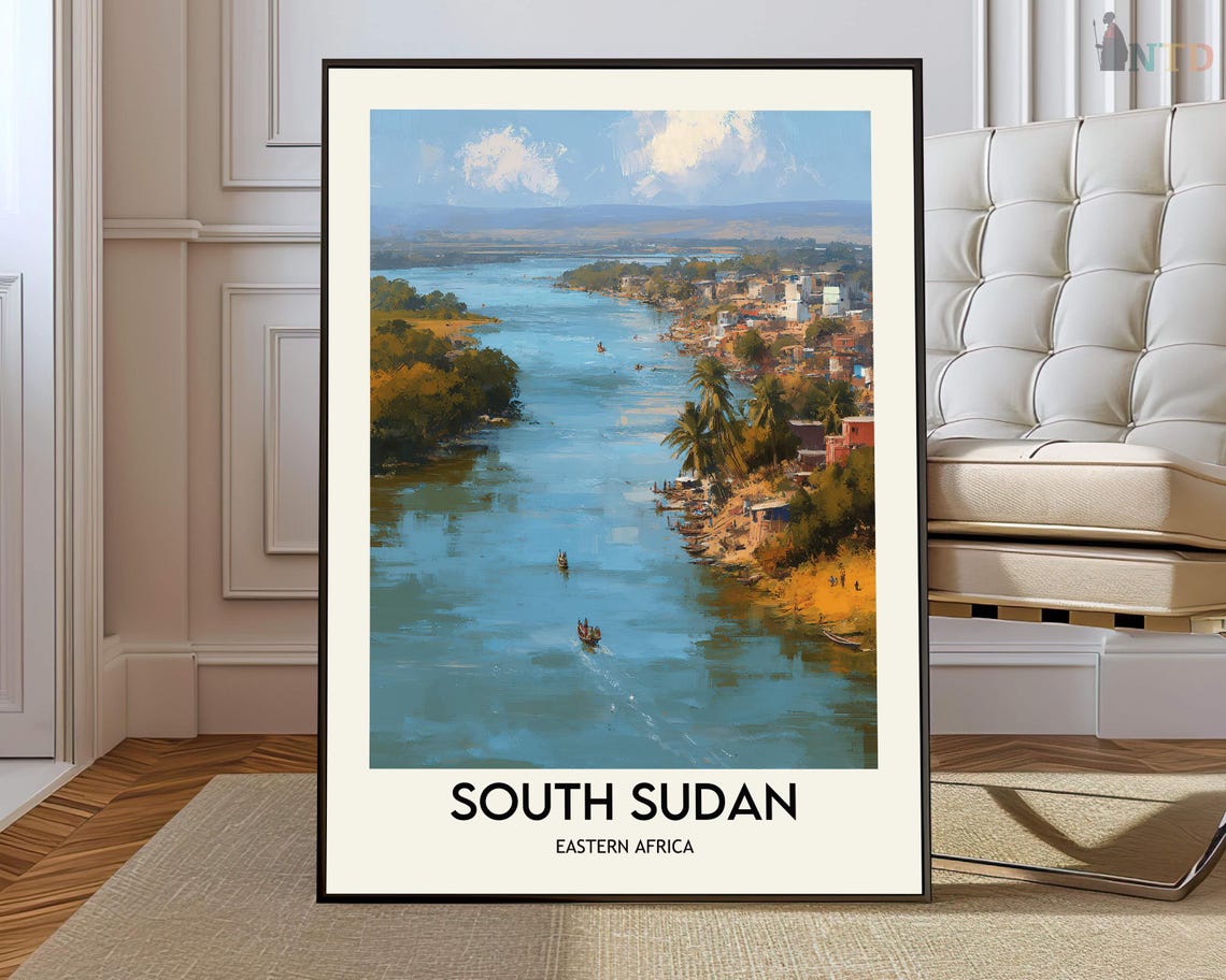 South Sudan Eastern Africa River Boats Riverside Town Poster