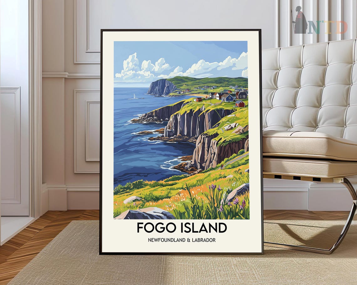 Fogo Island Newfoundland Labrador Cliff Coast Village Travel Poster