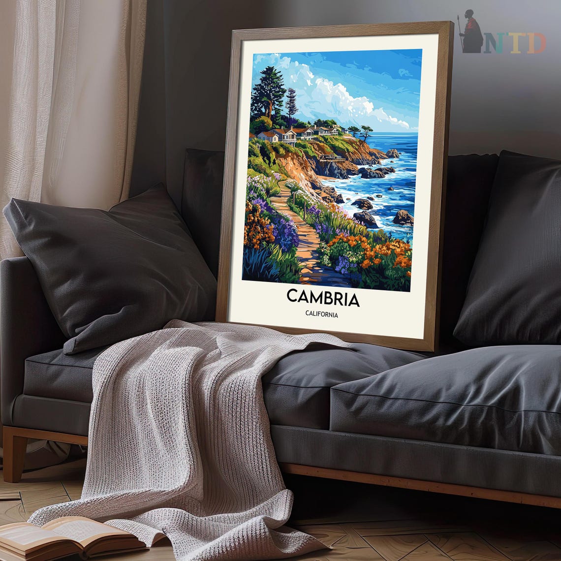 Cambria California Pine Bluff Footpath Over The Ocean Cliffs Poster - Image 3
