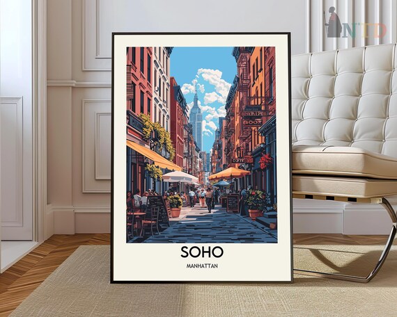 SoHo Manhattan New York Busy Bustling Street Scene Travel Poster