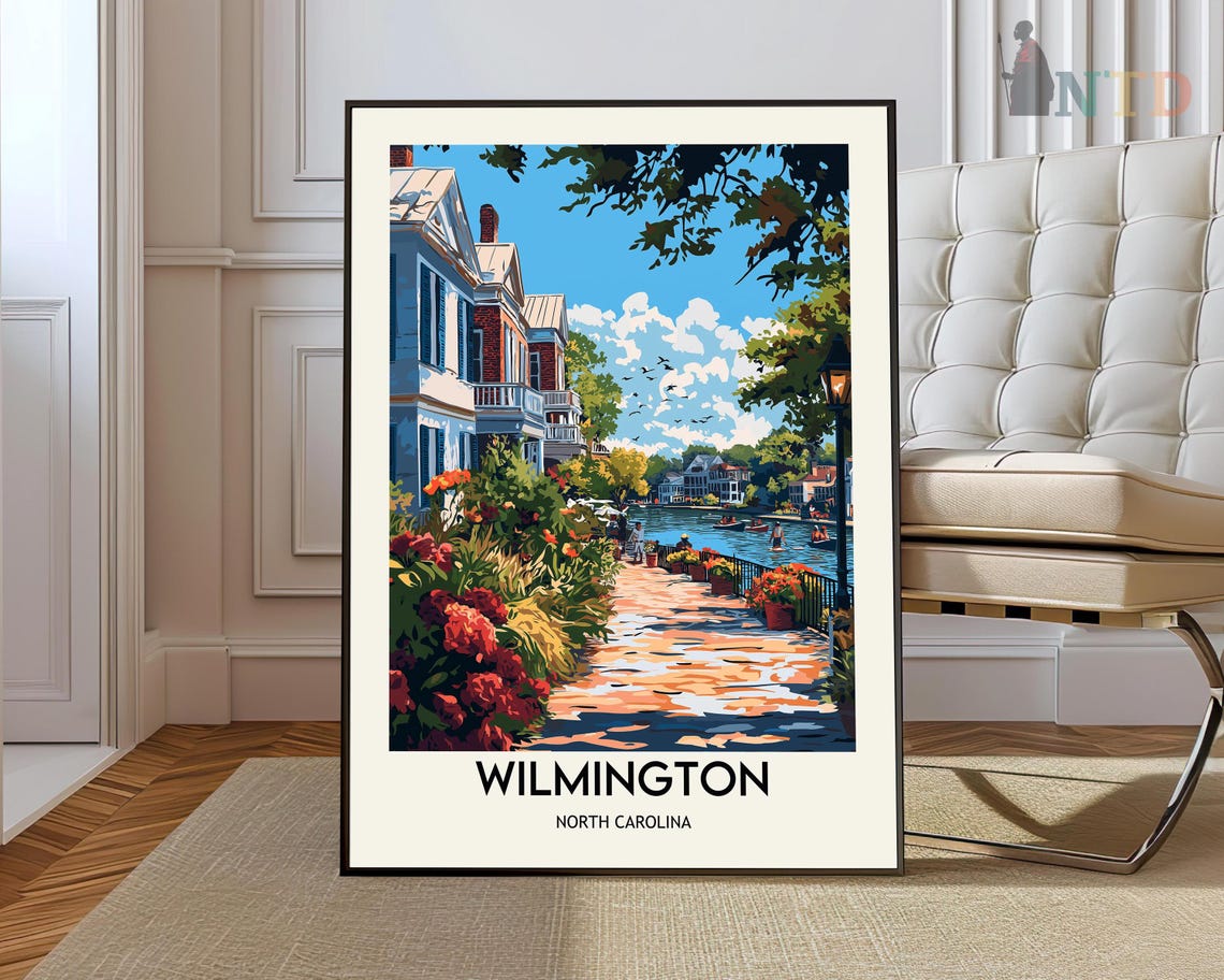 Wilmington North Carolina Riverwalk Bloom Vintage Travel Poster