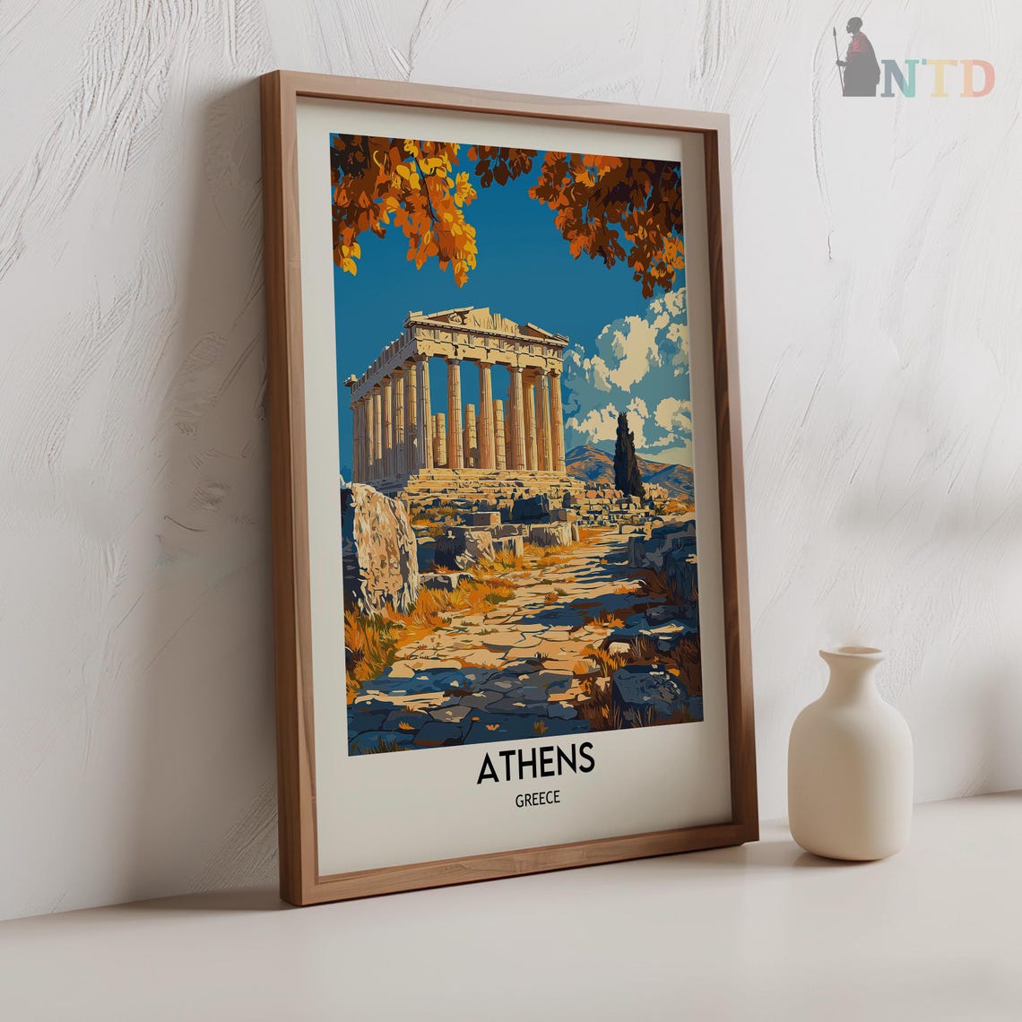 Athens Parthenon Framed by Golden Autumn Leaves Travel Poster - Image 2