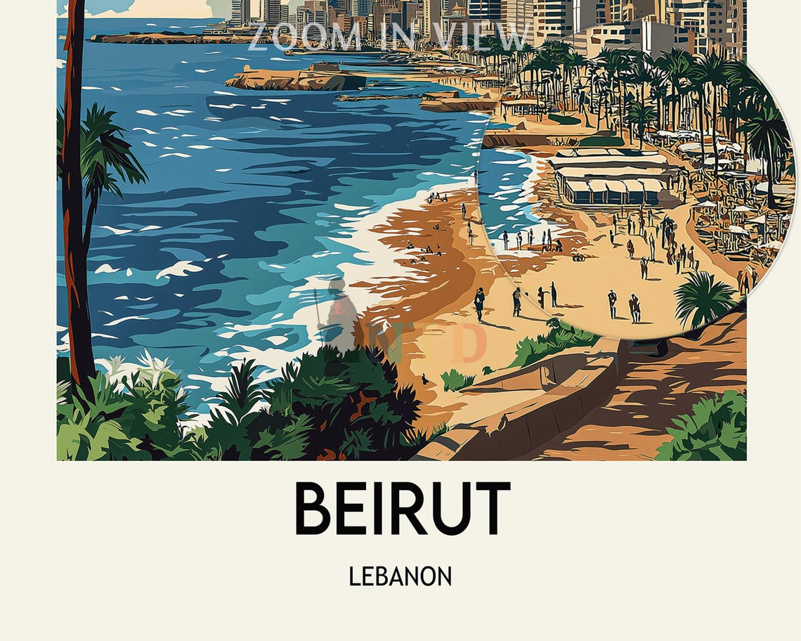 Beirut Lebanon Corniche Beach City Skyline Vintage Travel Poster - Image 3