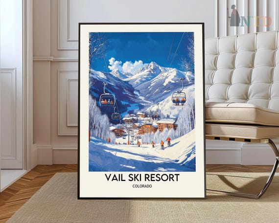 Vail Colorado Skiing Travel Poster Ski Cabin Lodge Art Mountain Artwork Home Decor Snow