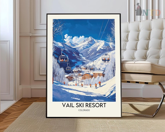 Vail Ski Resort Colorado Gondolas Snowy Mountain Vintage Travel Poster