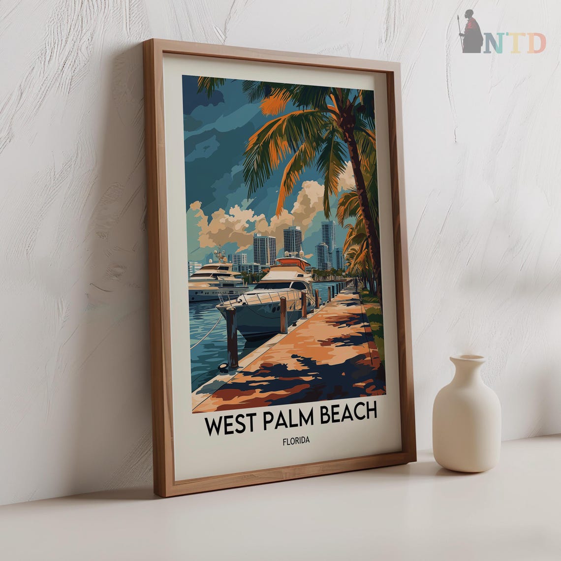 West Palm Beach Florida Marina Yacht Palm Vintage Travel Poster - Image 2
