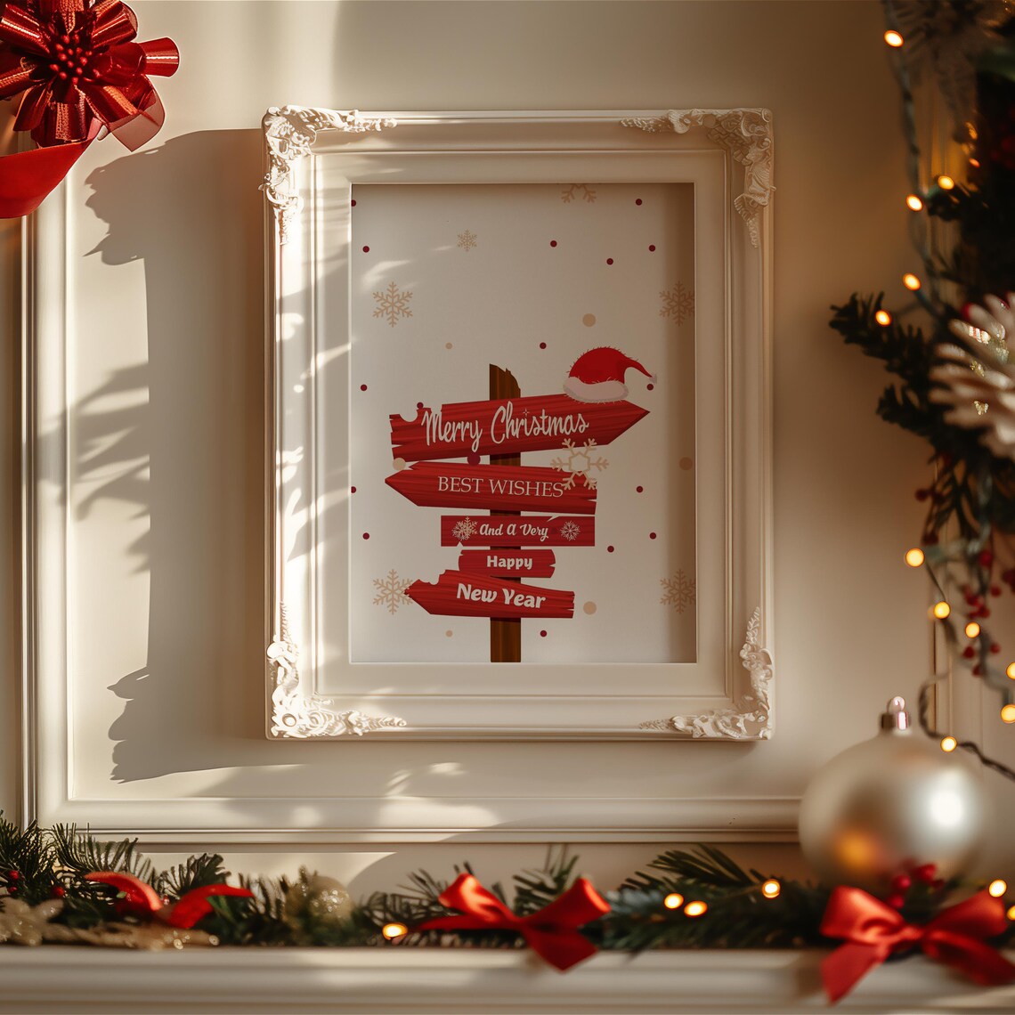 Festive Christmas Wall Art Print, Rustic Holiday Sign - Image 2