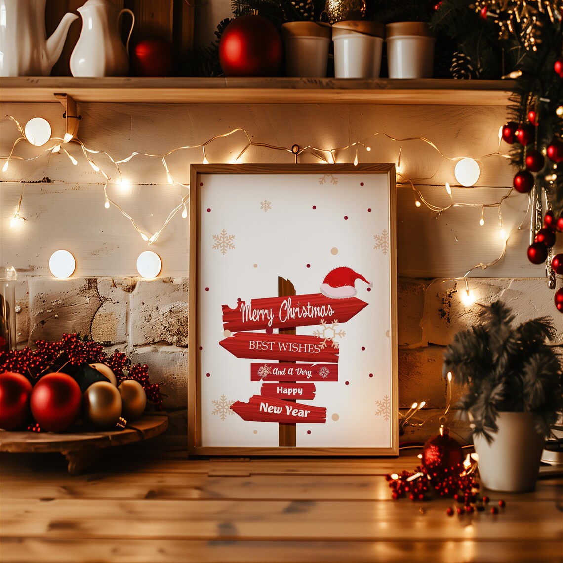 Festive Christmas Wall Art Print, Rustic Holiday Sign - Image 3