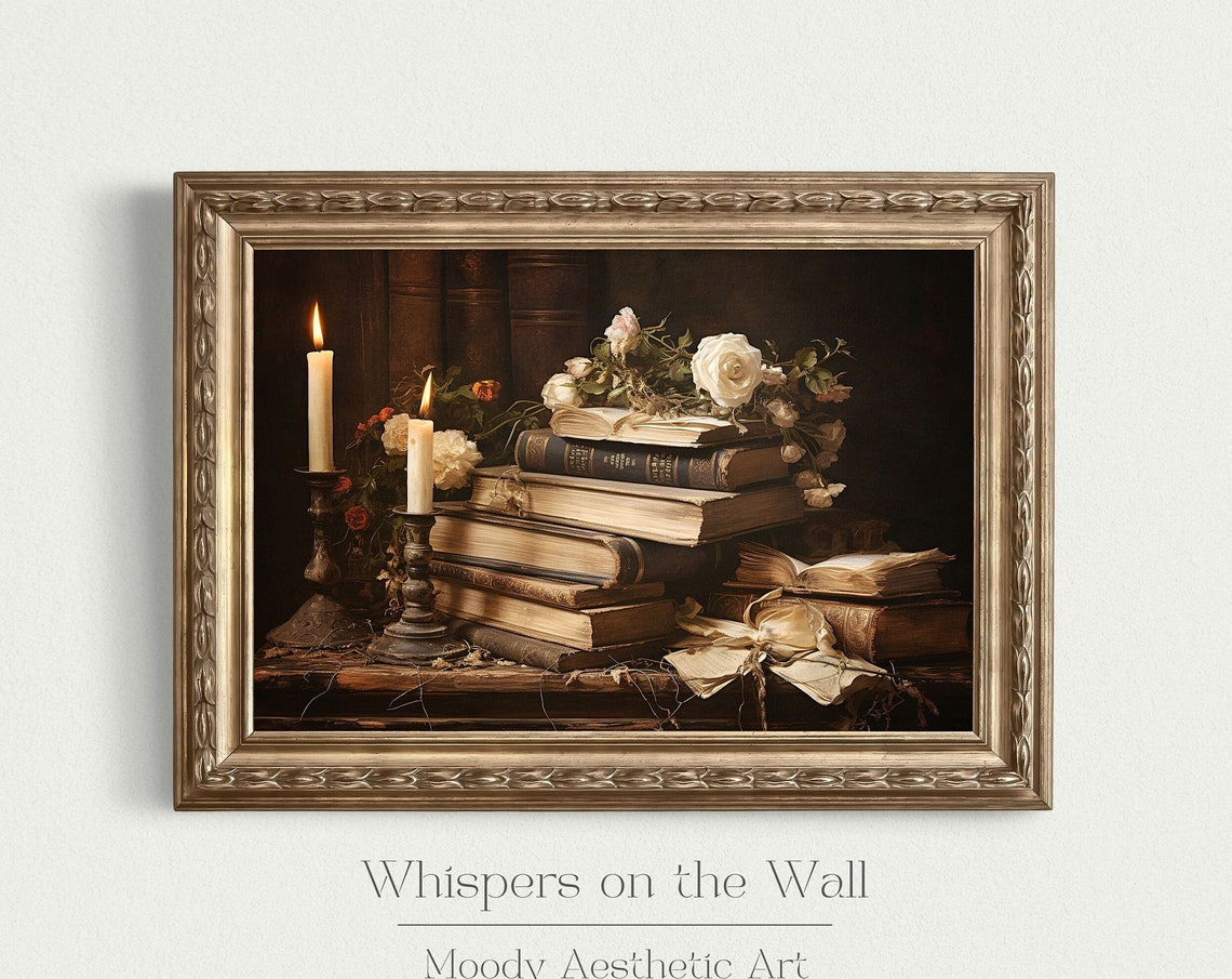 Book Lover Gift Open Book with Coffee Cup Moody Reading Wall Poster - Image 6