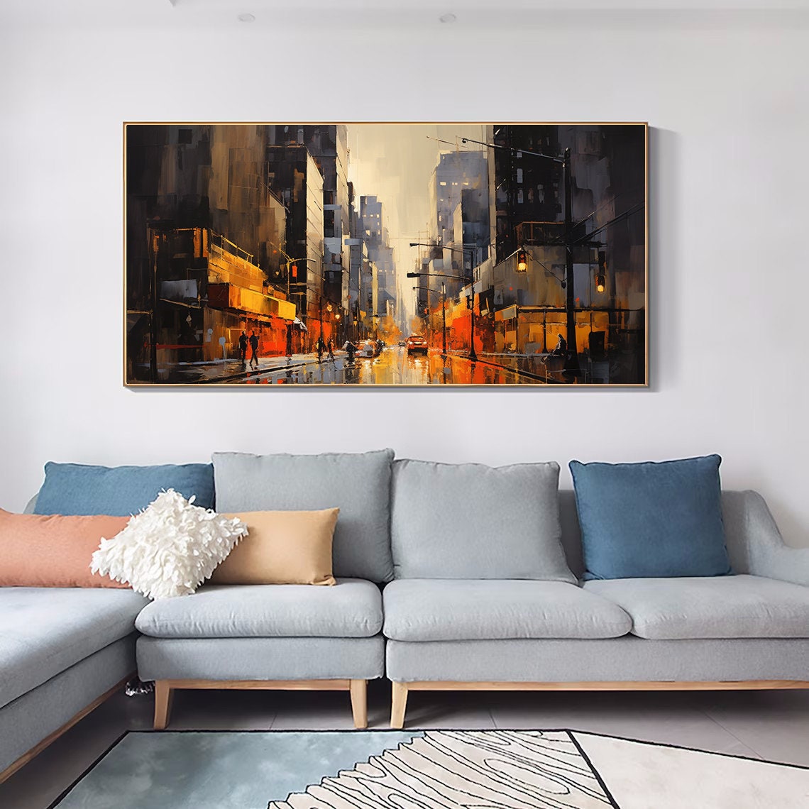 Urban Texture Oil Painting Large Colorful City Landscape Oil Painting Original Artist Creation Modern Art Collection For Living Room - Image 7