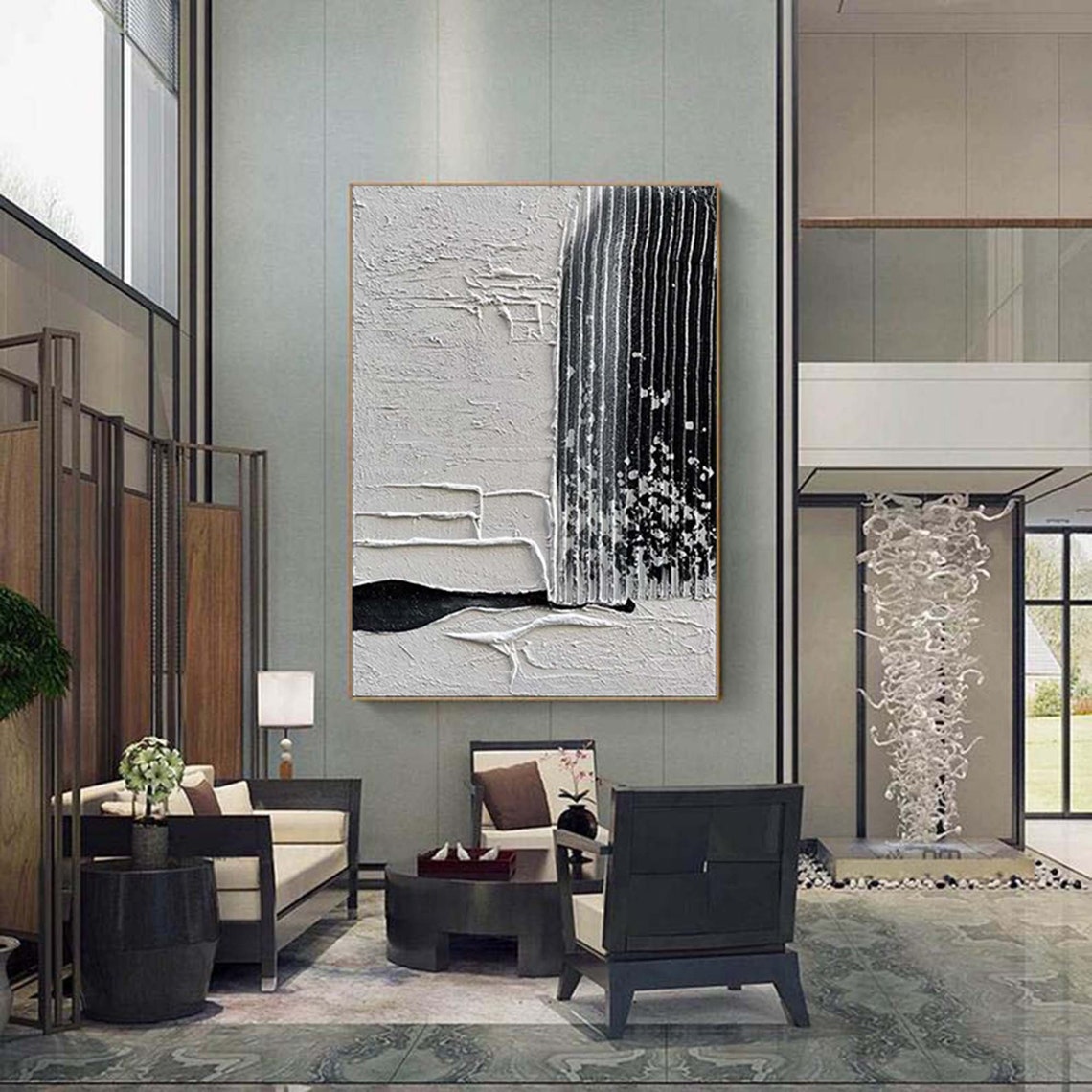 Black White Stripe Wave Textured Monochrome Minimalist Art Poster - Image 3