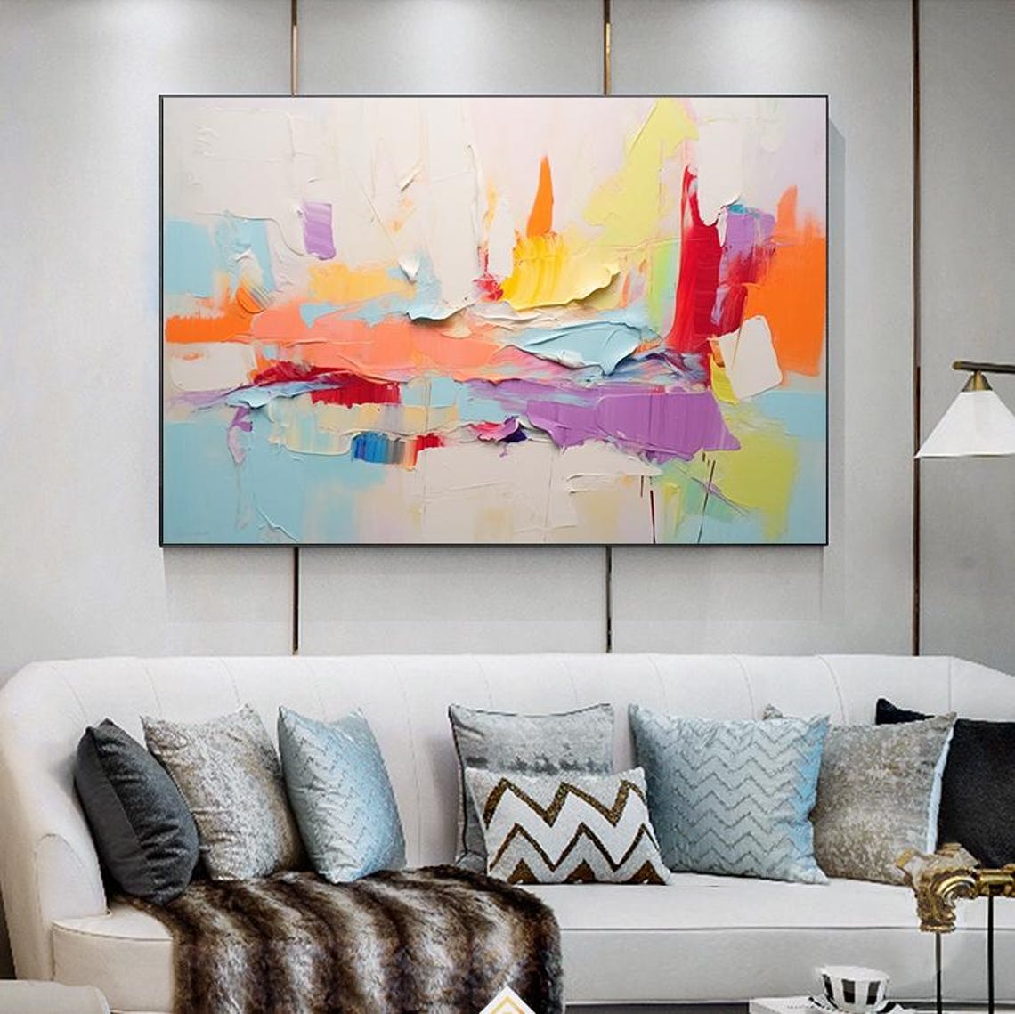 Pastel Rainbow Horizon Brushstroke Abstract Modern Wall Poster - Image 2