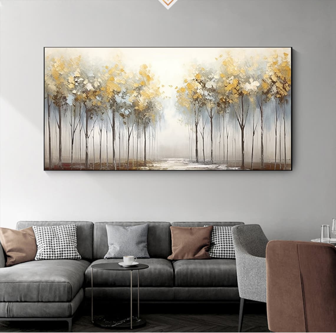 Golden Misty Forest Trees Landscape Oil Painting Serene Poster - Image 7